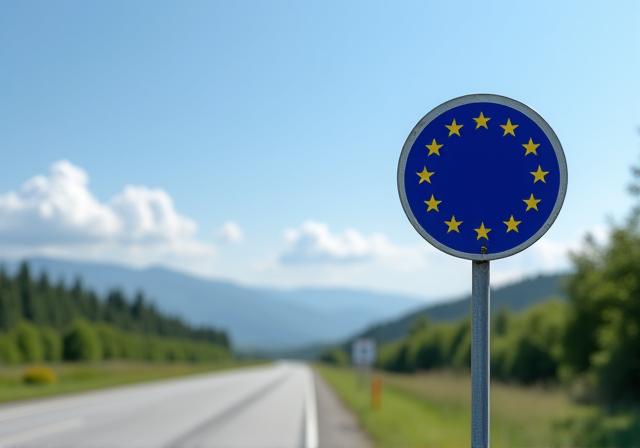 Ein Schild, das die Grenze zu Österreich anzeigt.